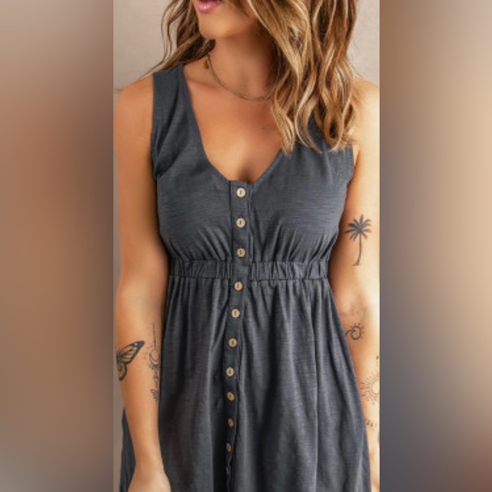 Women’s Dark Gray High Waist Button Down Sleeveless Mini Dress